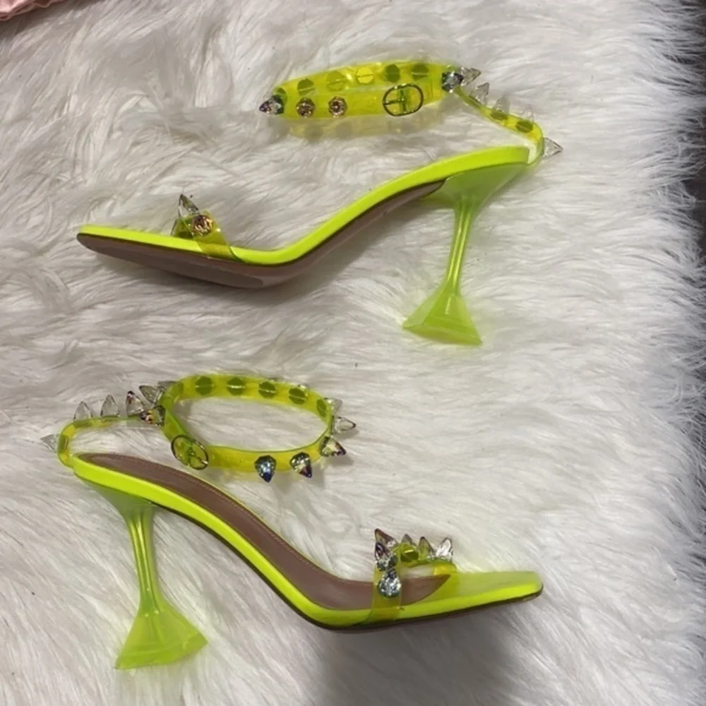 Amina Muaddi‎ Julia Neon Crystal-Spike Clear sandal size 38.5 EU
